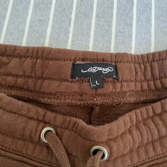 Ed Hardy Brown Sweatpants with Multicolor Tiger Art - Picture 3 of 4